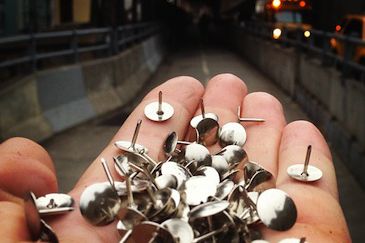 Tacks picked up on the Queensboro Bridge that were meant for bike tires